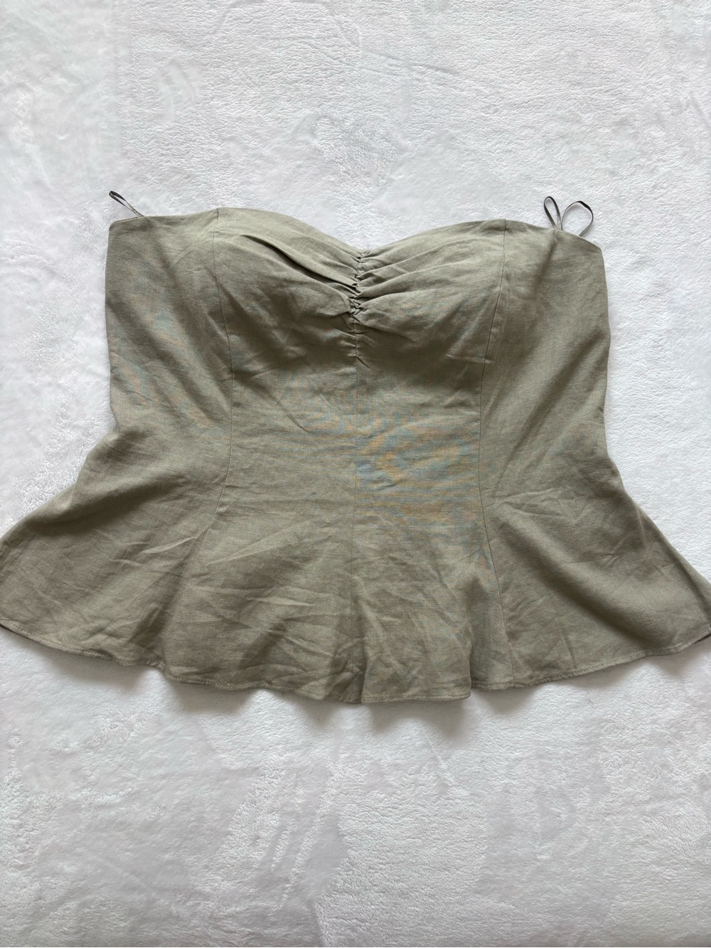 ZARA  Strapless Sweetheart Neckline Ruched Bodice Flare Sage Green Top--NWT--XXL